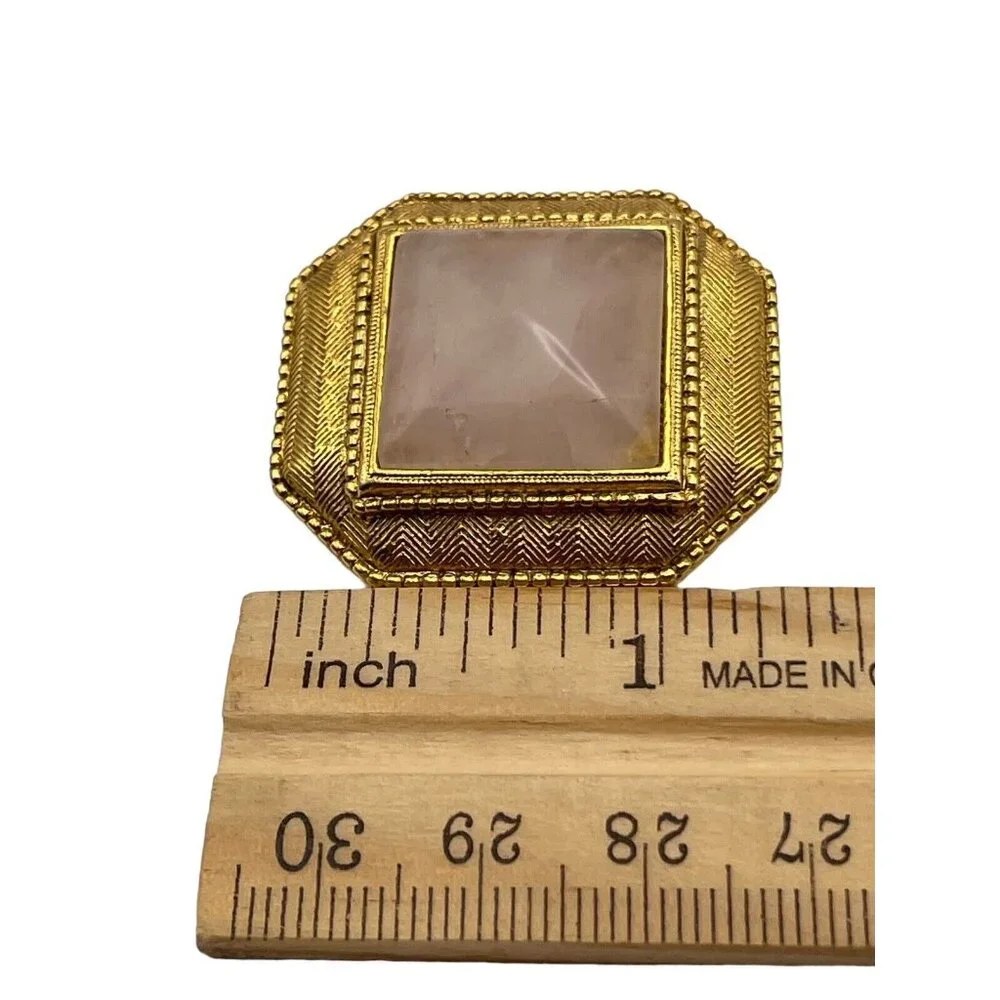 Vintage Rose Quartz Brooch Pin Pyramid Cut Art Deco Style Gold Tone By‎ 1928